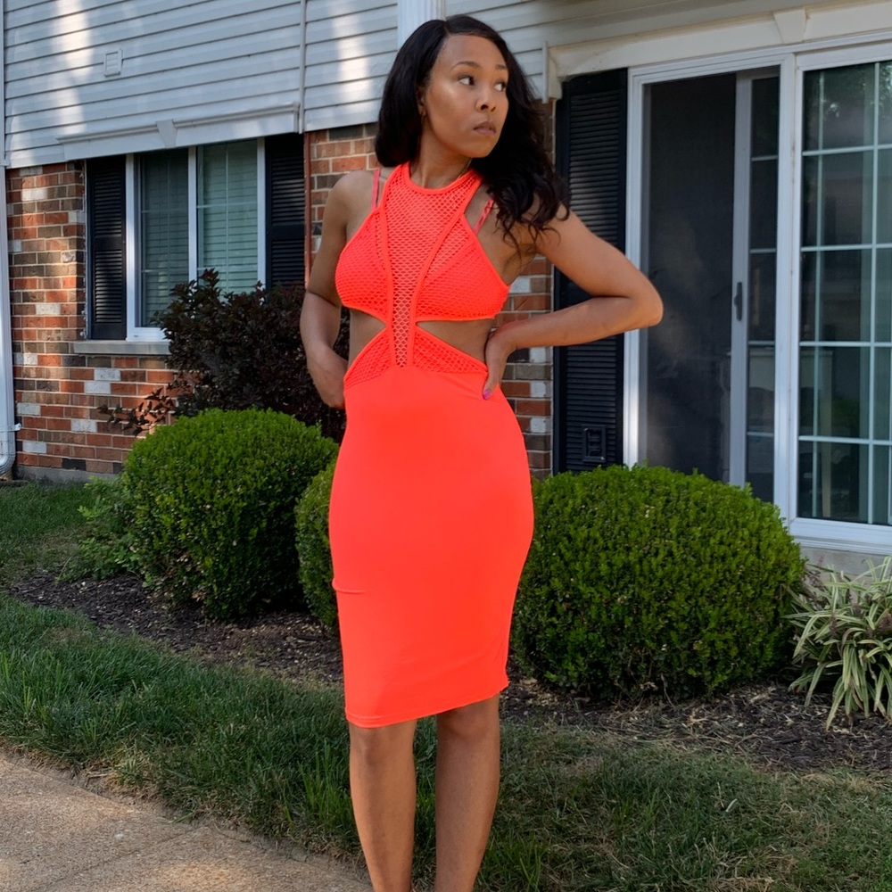 Bright Pink Bodycon Dress with cutouts